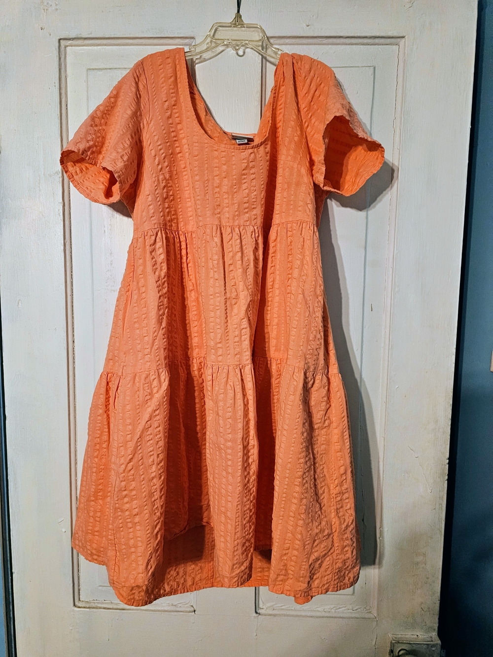 a new day Pink/peach Textured Tiered Tunic With Pockets.